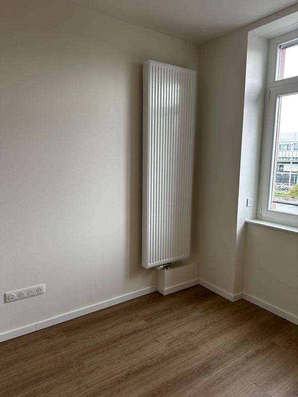 Radiateur vertical dans une chambre — immeuble de 5 logements, Strasbourg